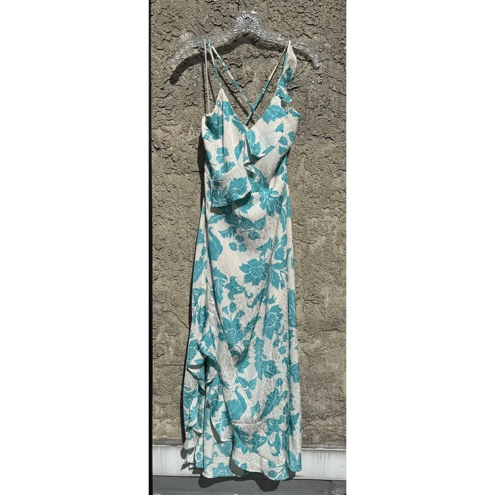 Mango Turquoise and White Print Ruffle Jacky Dress‎ Size 6 - Picture 3 of 5